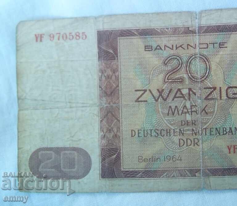 Bancnotă Germania RDG - 20 mărci, 1964 cu preț € 6.80 | 13.30 BGN Bancnotă Germania RDG - 20 mărci, 1964 cu preț € 6.80 | 13.30 BGN
