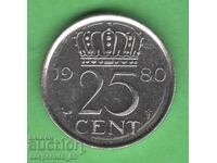 (¯`'•.¸   25 цента 1980  НИДЕРЛАНДИЯ   ¸.•'´¯)