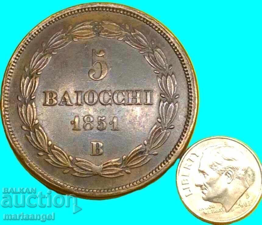 Licitație 5 baiocchi 1851 Vatican 40mm 40,95g Pius IX bronz Licitație 5 baiocchi 1851 Vatican 40mm 40,95g Pius IX bronz