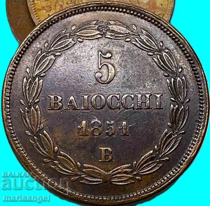 5 baiocchi 1851 Vatican 40mm 40,95g Pius IX bronz 5 baiocchi 1851 Vatican 40mm 40,95g Pius IX bronz