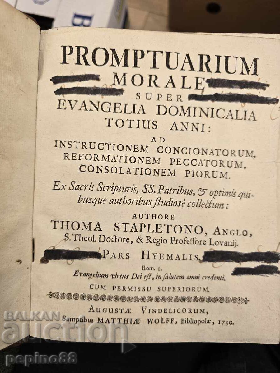 Old book 1730 Promptuarium Morale Evangelia Dominicalia