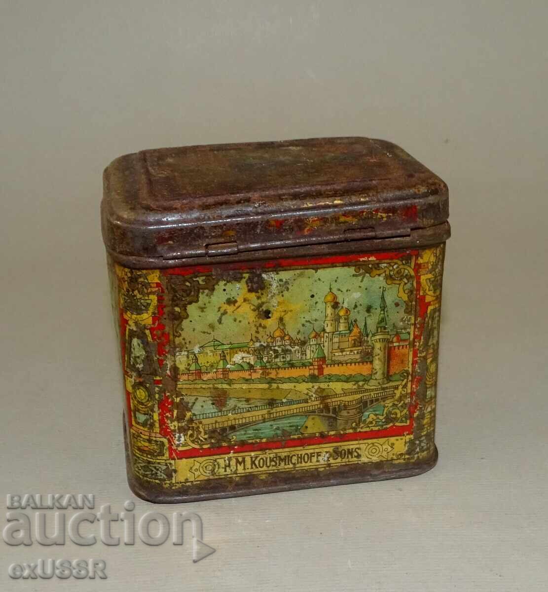 Licitație Veche cutie rusească de ceai, cutiuță de ceai Kuznețov, înainte de 1917 Licitație Veche cutie rusească de ceai, cutiuță de ceai Kuznețov, înainte de 1917