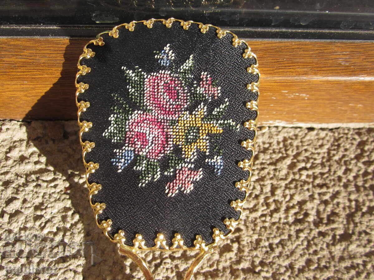 Oglindă de damă, oglindă mică cu filigran aurit și broderie - 6