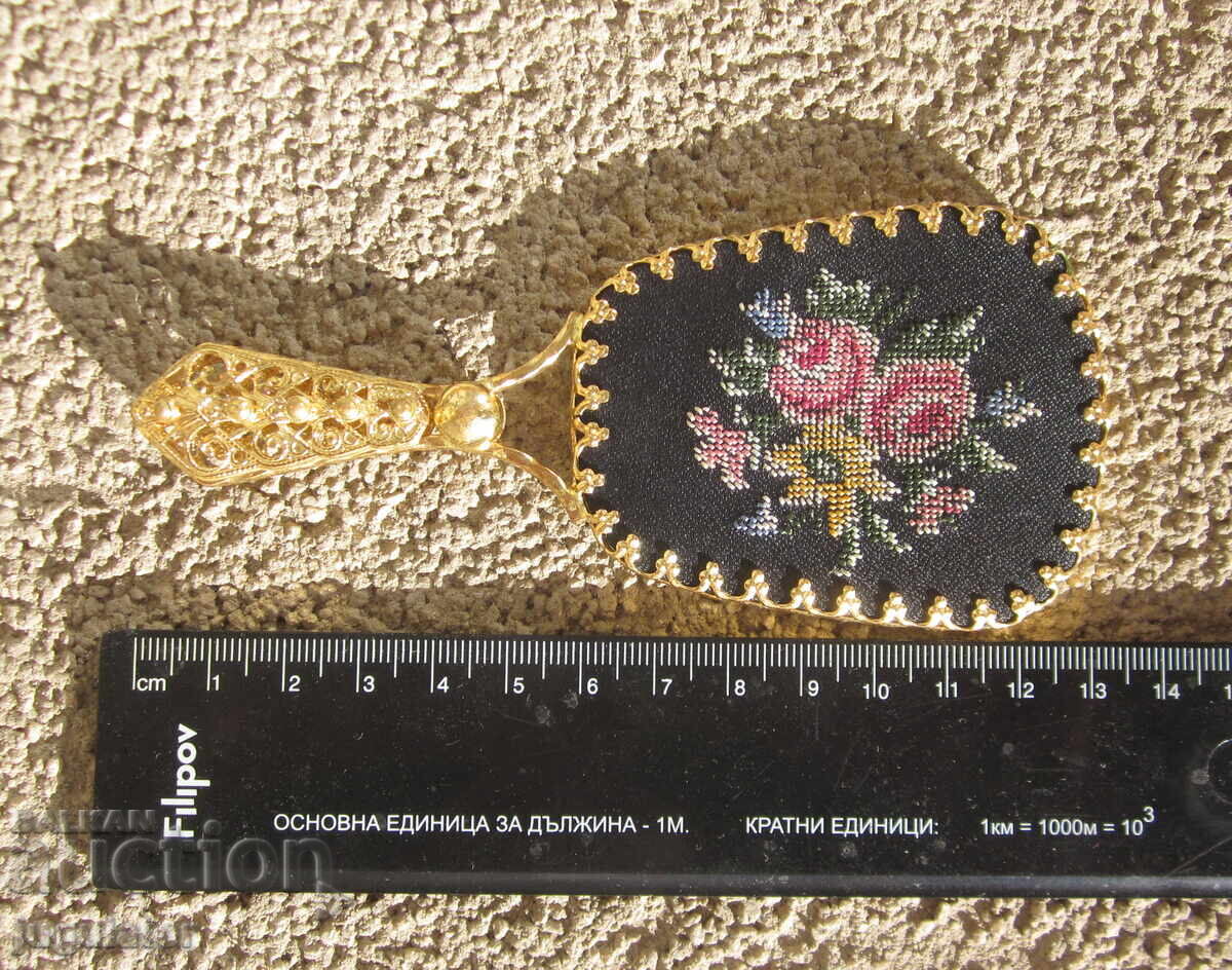 Oglindă de damă, oglindă mică cu filigran aurit și broderie - 7