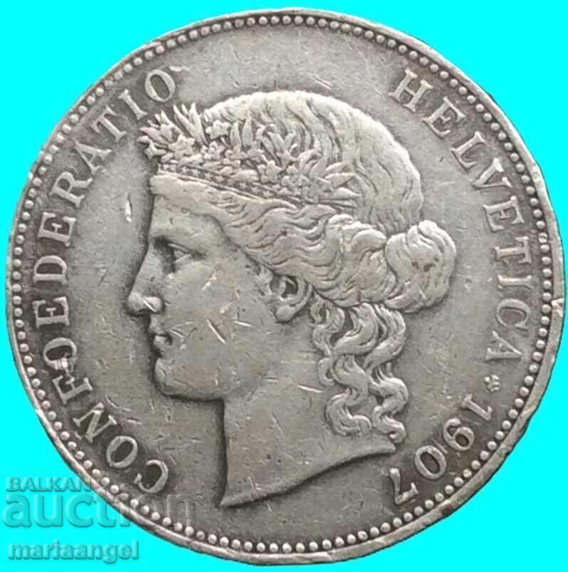 Elveția 5 Franci 1907 Helvetia 24,88 g argint