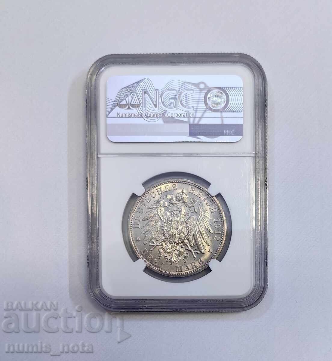 3 mărci 1913 A Prusia - Germania NGC MS 62 cu preț € 160.00 | 312.93 BGN