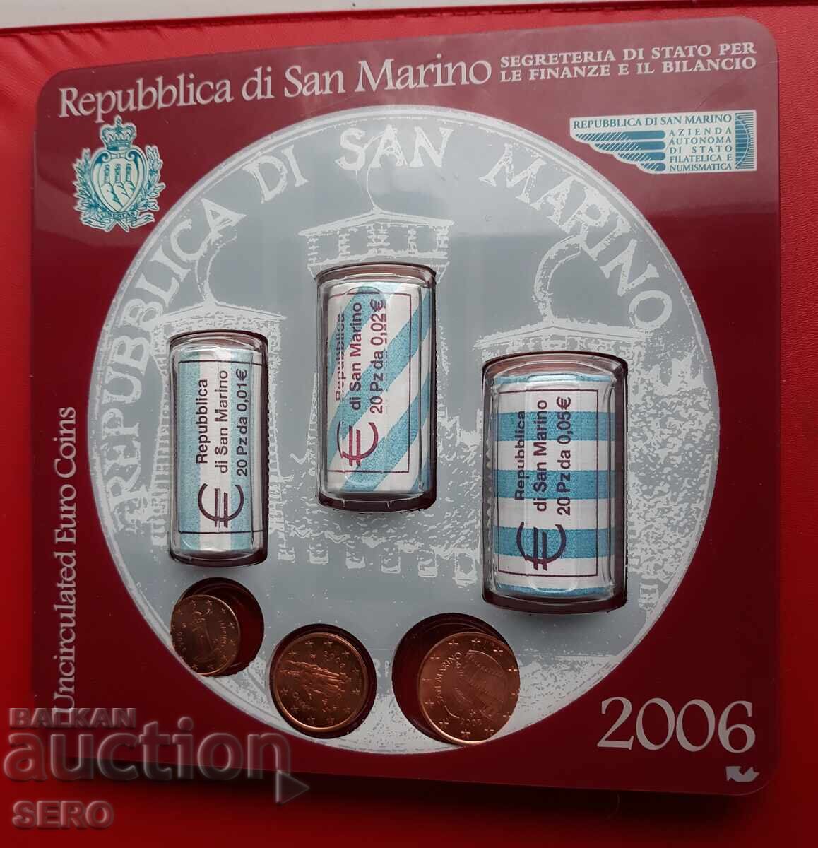 San Marino - set of 3 coins of 1, 2 and 5 cents 2006 with price € 15.01 | 29.36 BGN