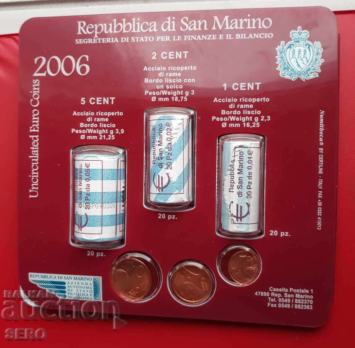 San Marino - set of 3 coins of 1, 2 and 5 cents 2006