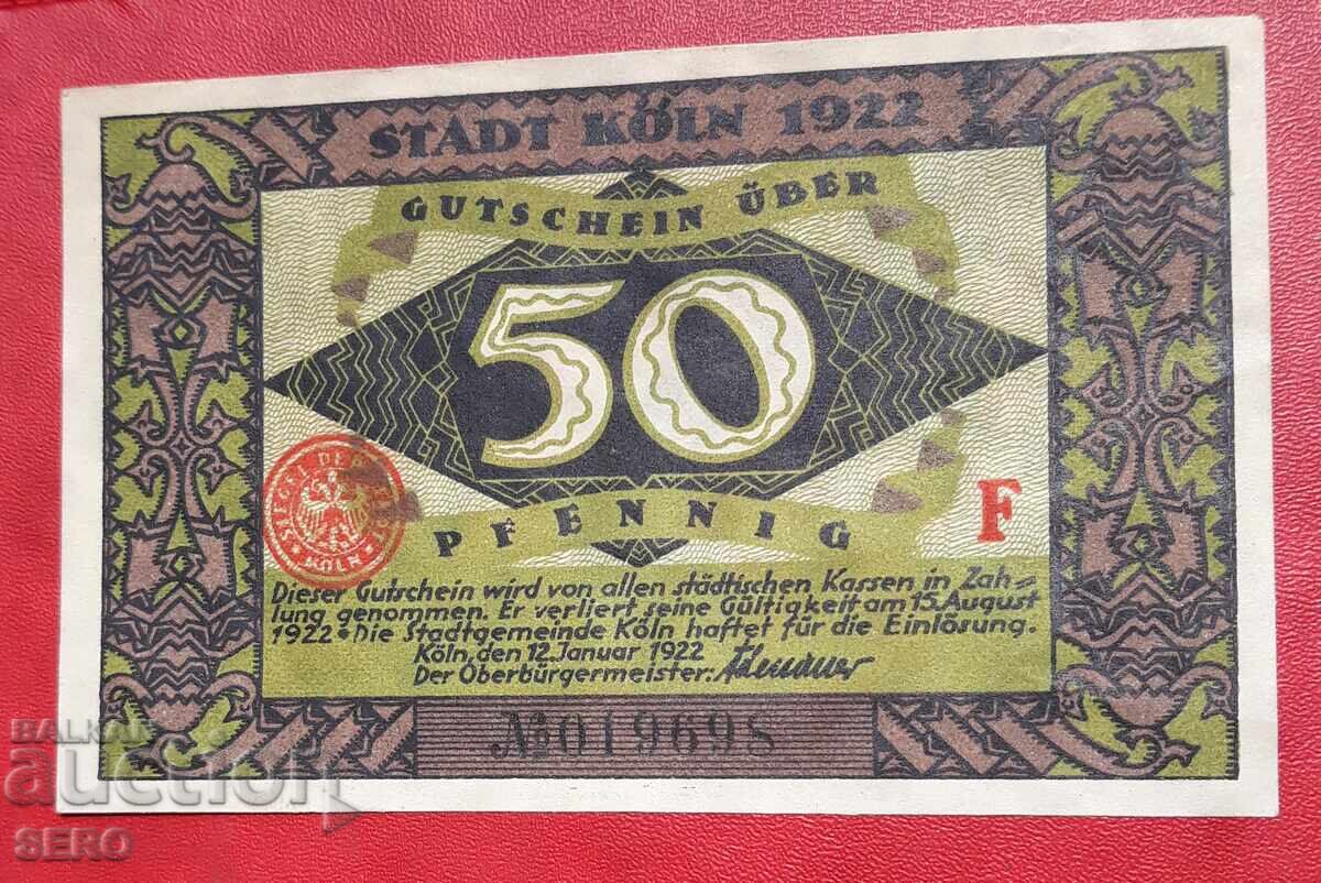Banknote-Germany-S.Rhine-Westphalia-Cologne-50 Pfennig 1922 with price € 1.01 | 1.98 BGN