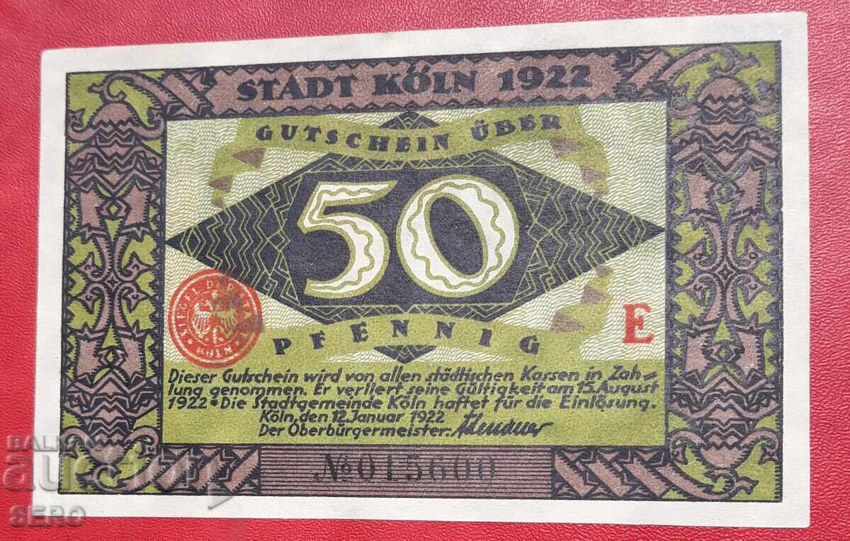 Банкнота-Германия-С.Рейн-Вестфалия-Кьолн-50 пфенига 1922 с цена € 1.01 | 1.98 лв.