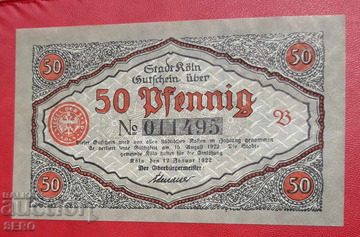 Банкнота-Германия-С.Рейн-Вестфалия-Кьолн-50 пфенига 1922 с цена € 1.01 | 1.98 лв.