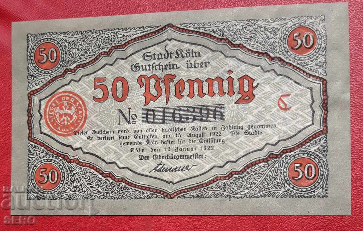 Банкнота-Германия-С.Рейн-Вестфалия-Кьолн-50 пфенига 1922 с цена € 1.01 | 1.98 лв.