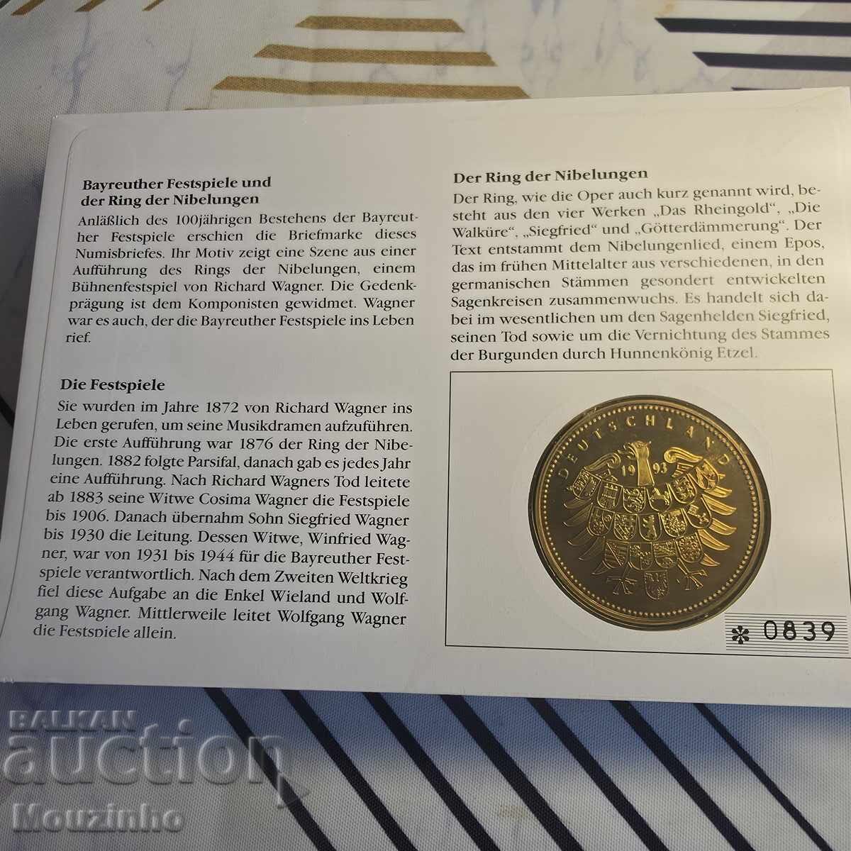 Numismatic envelope with Richard Wagner coin with price € 10.00 | 19.56 BGN Numismatic envelope with Richard Wagner coin with price € 10.00 | 19.56 BGN