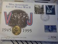 Numismatic envelope with 2 pounds coin World War II Anniversary