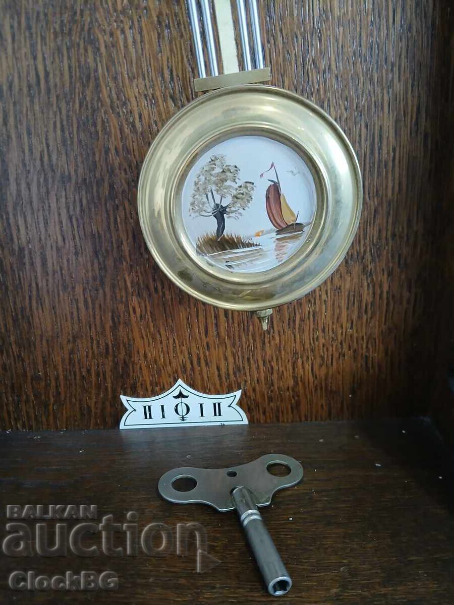 Auction  Long oak clock hand-painted dial