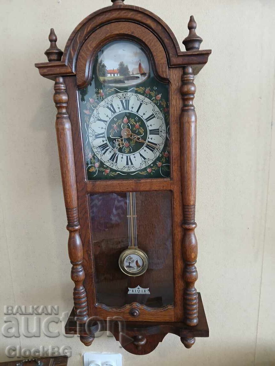 Long oak clock hand-painted dial