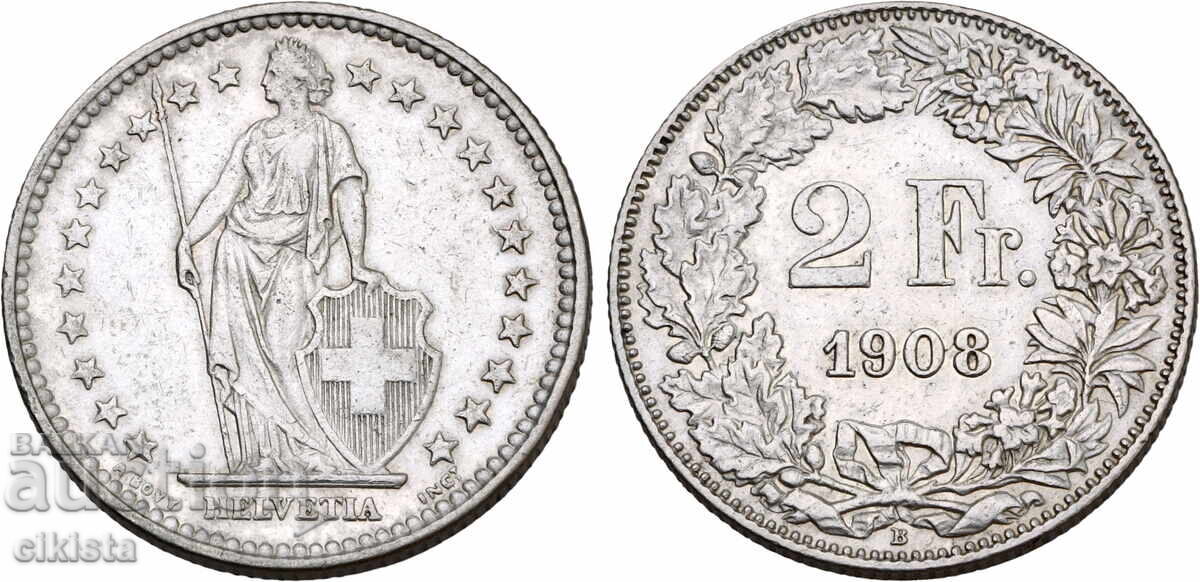 2 franci Elveția 1908