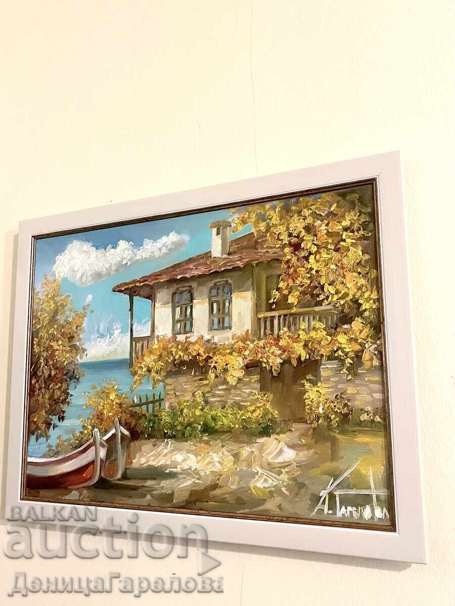Licitație Denitsa Garelova tablou 30/40 ”Casă lângă țărm” Licitație Denitsa Garelova tablou 30/40 ”Casă lângă țărm”