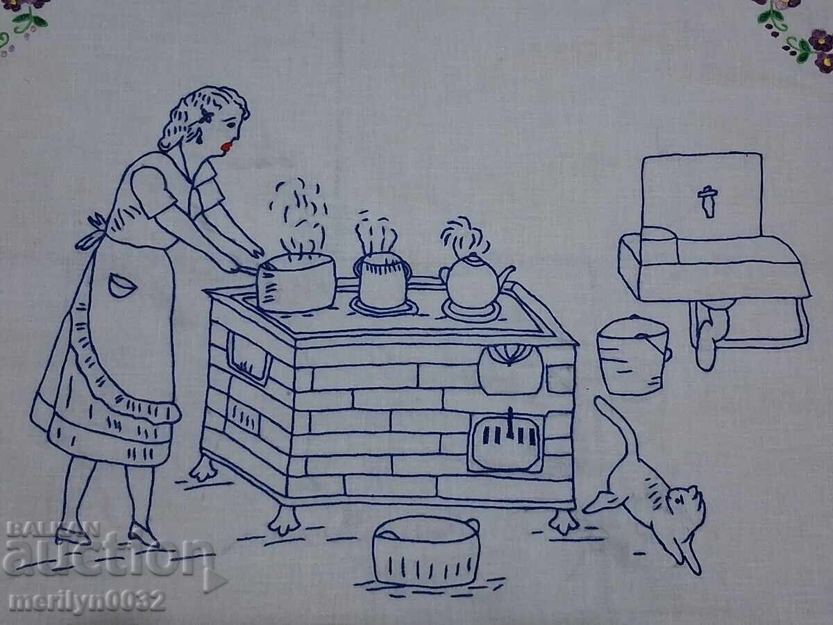 Covor vechi brodat pentru perete de bucătărie, panou, covor cu preț € 27.38 | 53.55 BGN