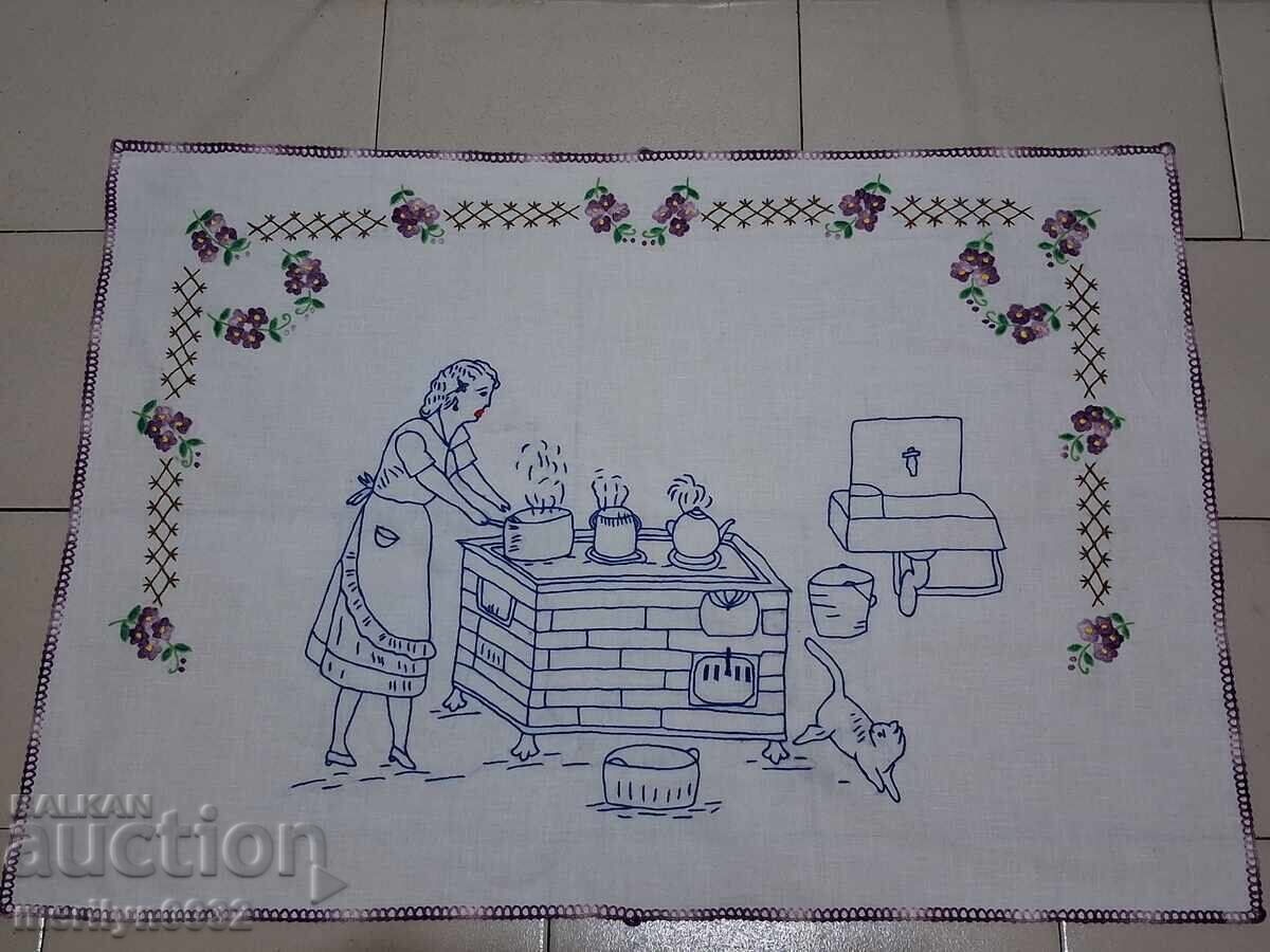 Covor vechi brodat pentru perete de bucătărie, panou, covor
