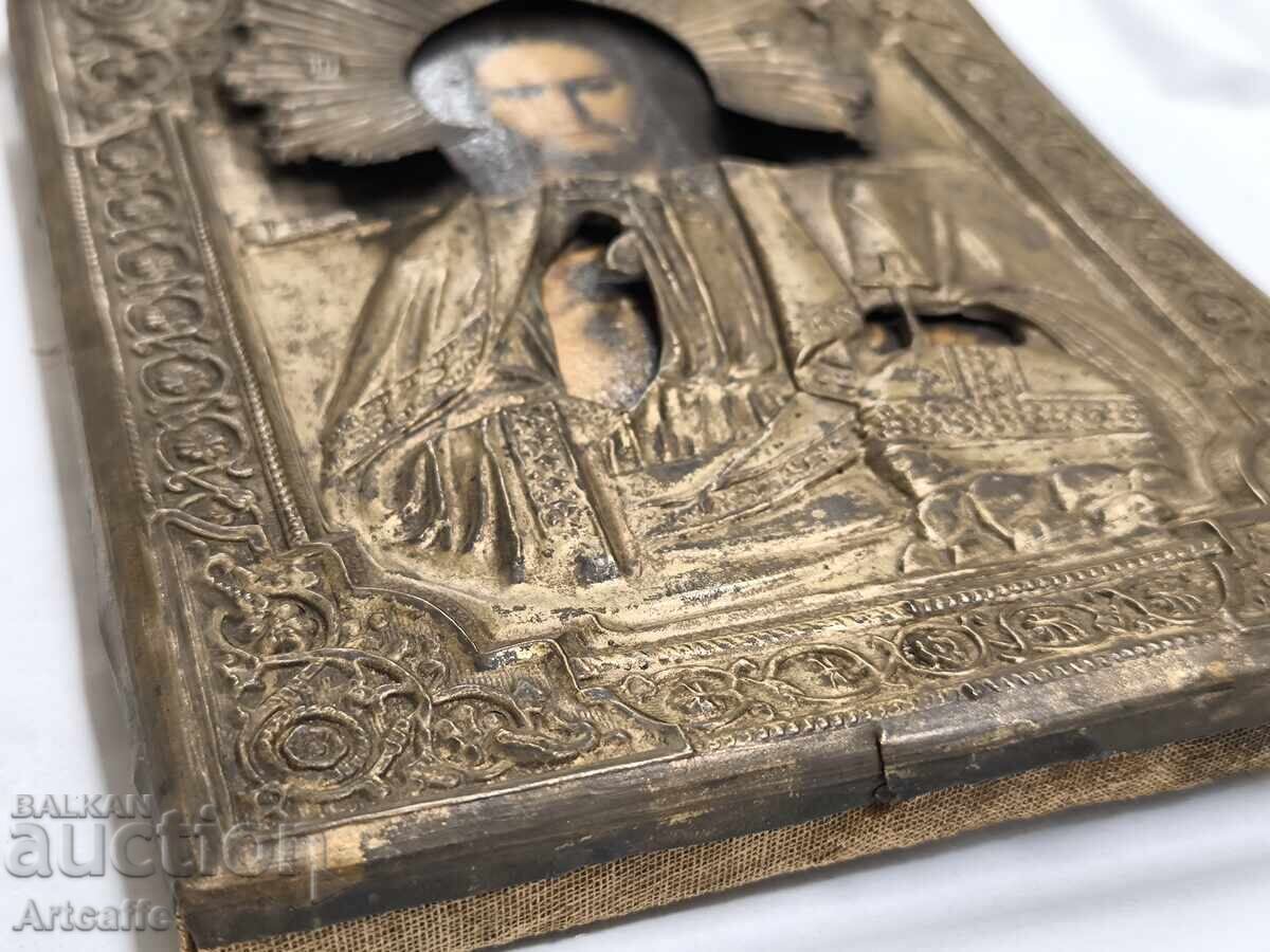 Licitație Icoană rusească veche „Hristos Pantocrator” cu ferecătură metalică