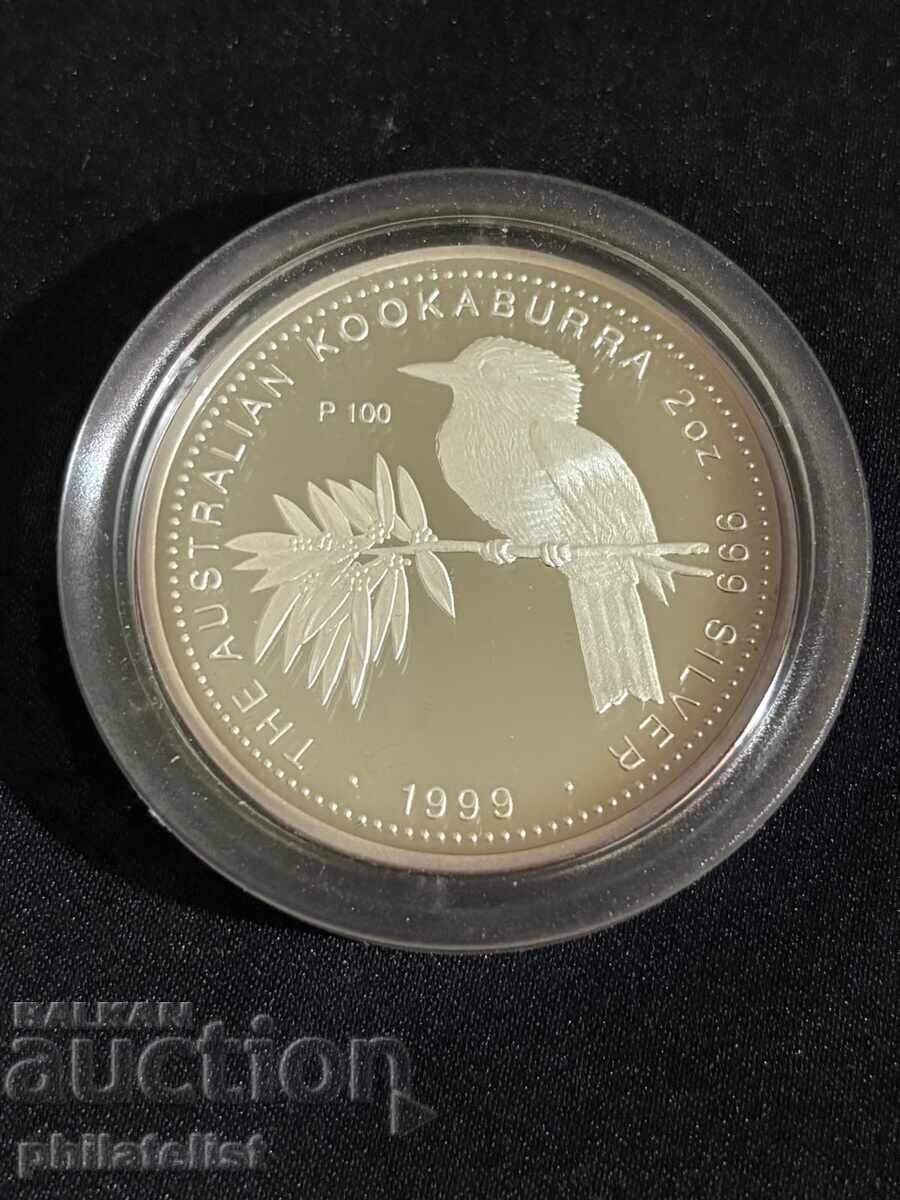 Australia 1999 – 2 dolari – kookaburra, 2 uncii argint BU cu preț € 241.00 | 471.36 BGN