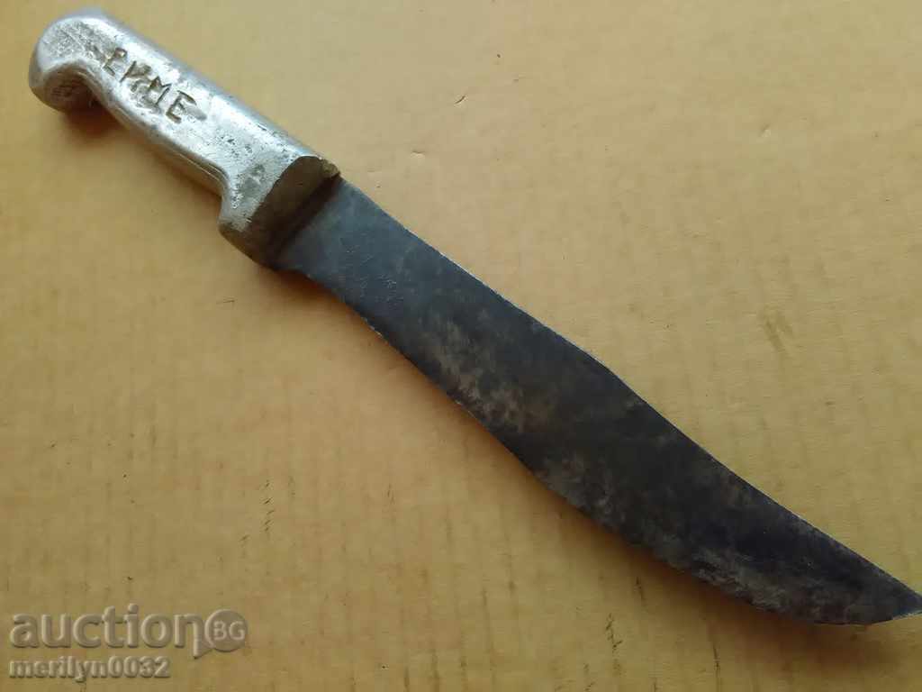 Cuțit de măcelar vechi, numele măcelarului, karakulak, mâner pumnal, 34 cm