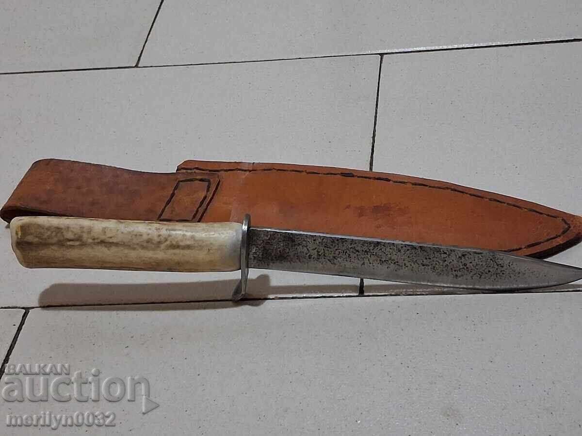 Cuțit de vânătoare cu teacă, mâner din corn de cerb - 6