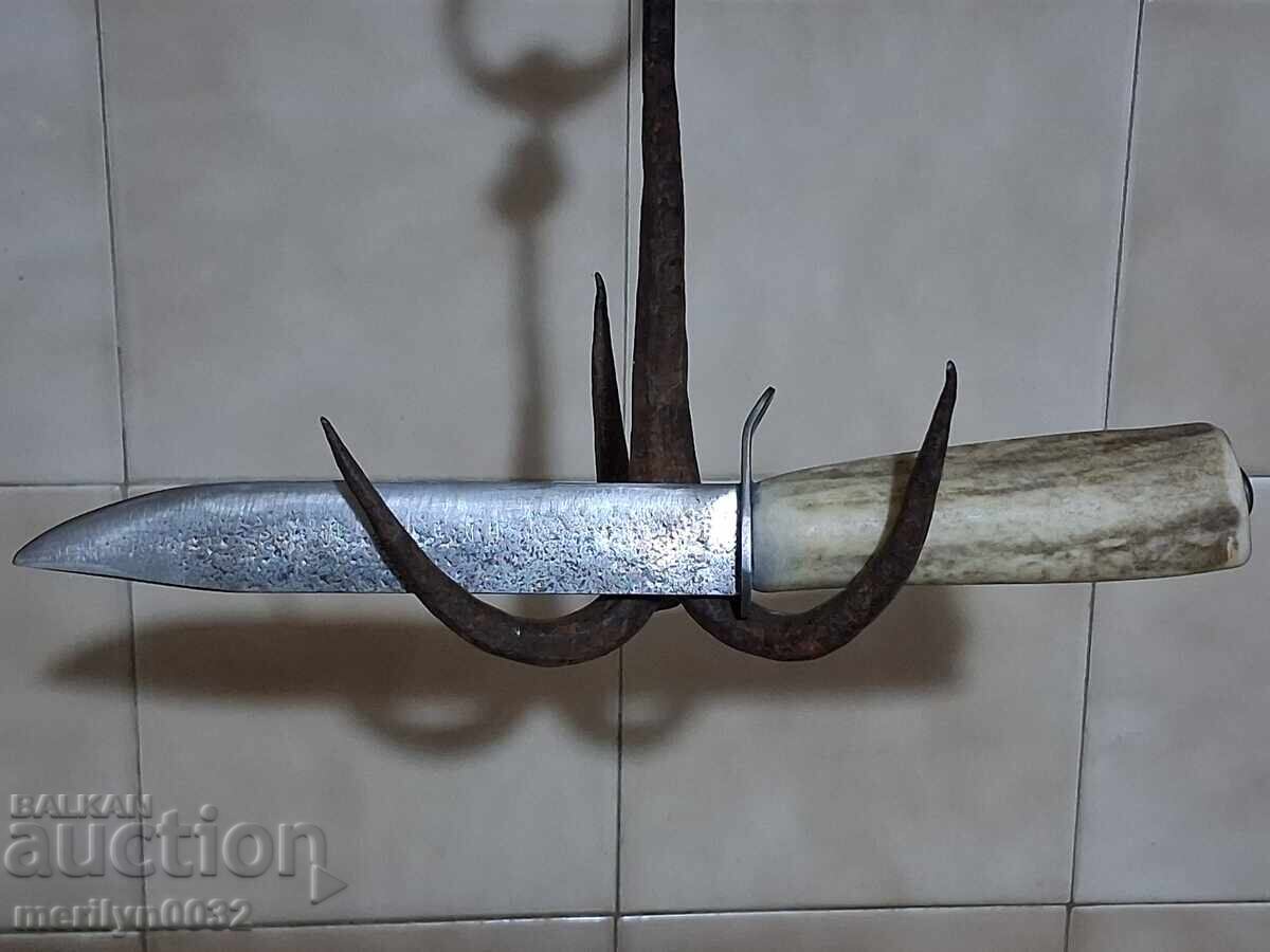 Cuțit de vânătoare cu teacă, mâner din corn de cerb - 7