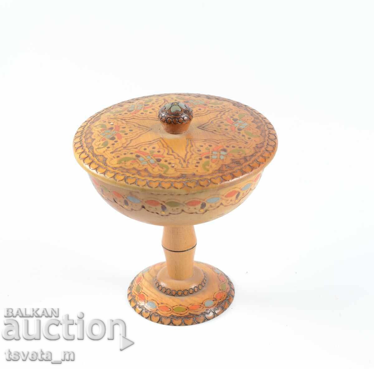 Decorative wooden bowl, pyrographied and colored, soc with price € 7.00 | 13.69 BGN
