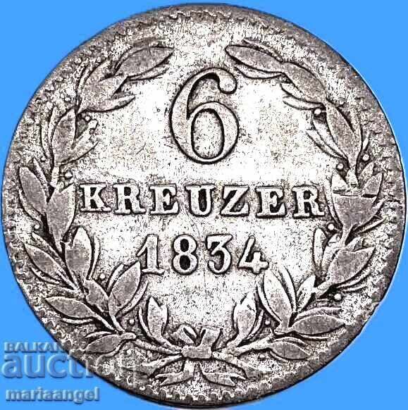 Nassau 6 κρόιτσερ 1834 Γερμανία Γουλιέλμος ασήμι - 7