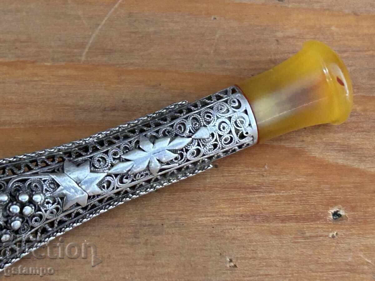 Οθωμανικό Τσιγαριλίκι / Ασήμι Κεχριμπάρι / Φιλιγκράν Κοκκίδωση - 6