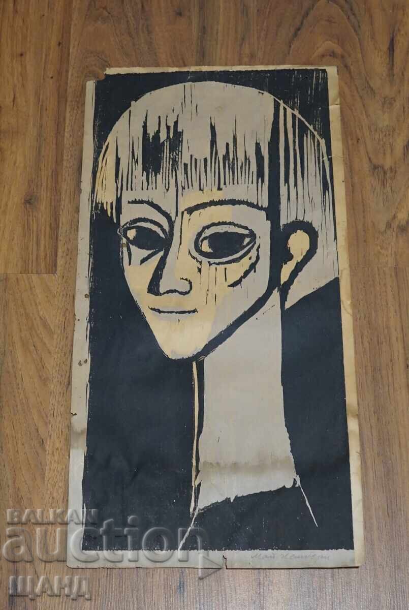 Veche grafică de maestru litografie portret semnată