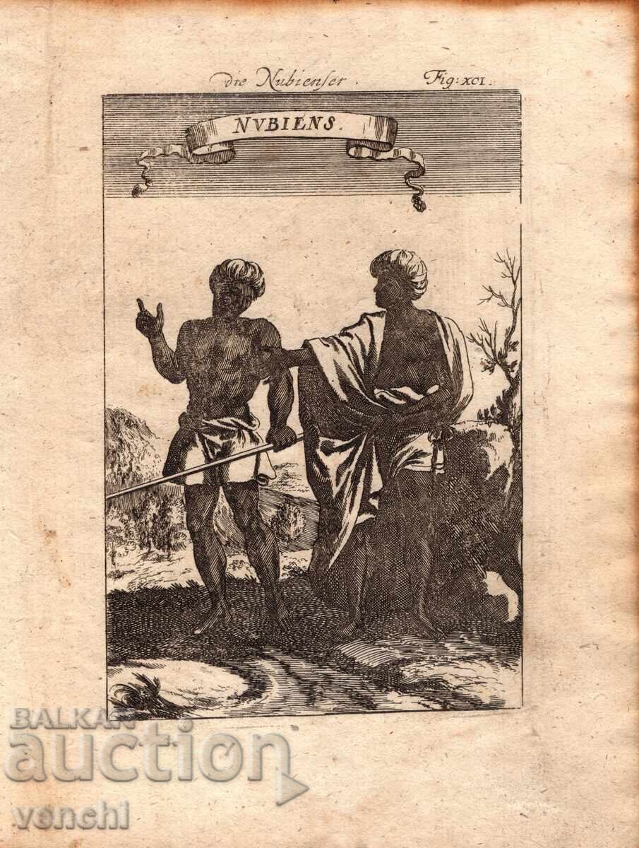 1719 - GRAVURĂ MALLET - LOCUITORI AI NUBIEI - original