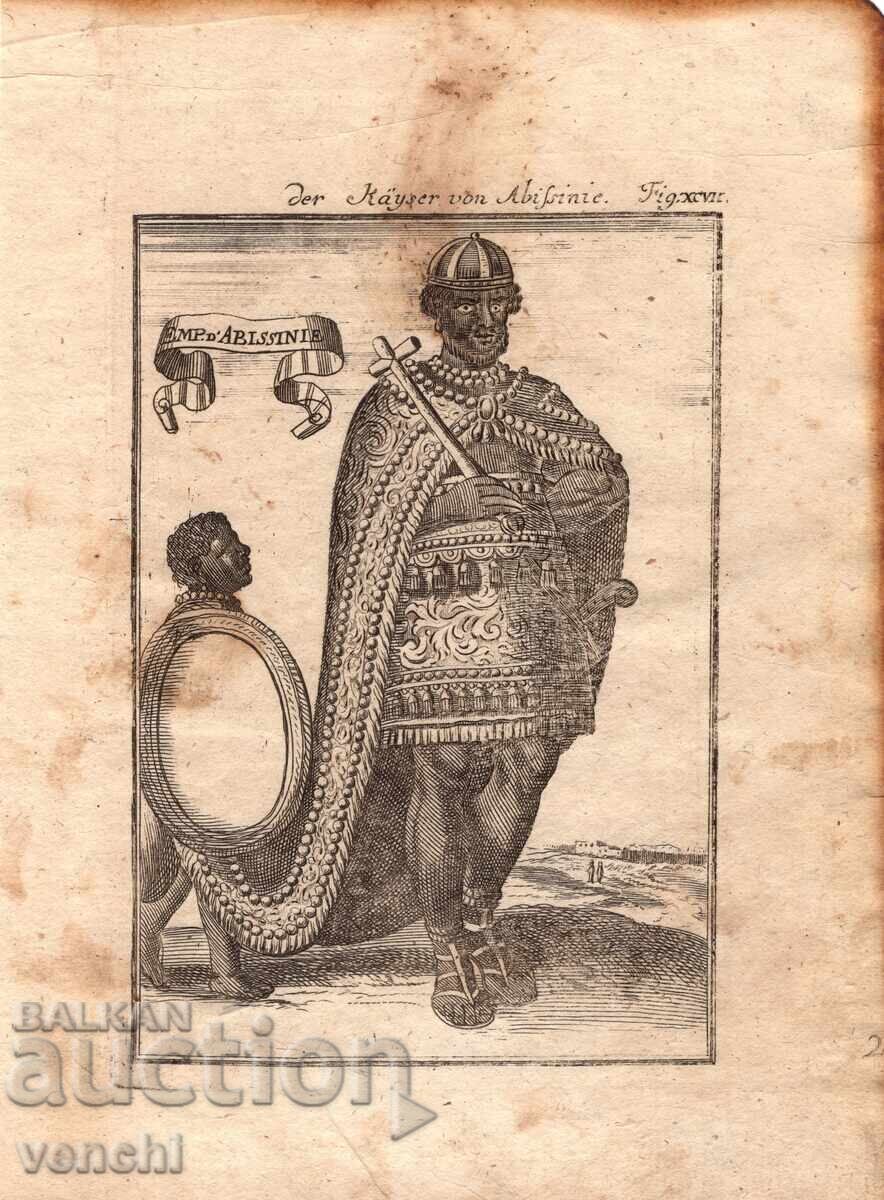 1719 - GRAVURĂ MALLET - ÎMPĂRATUL ABISINIEI - original