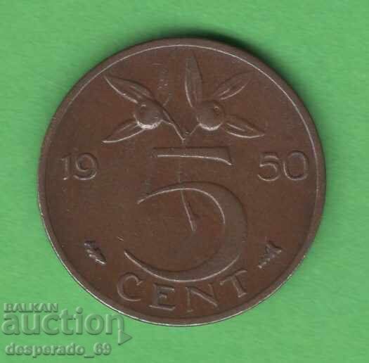 (¯`'•.¸ 5 cenți 1950 OLANDA ¸.•'´¯)