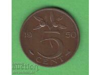 (¯`'•.¸ 5 cenți 1950 OLANDA ¸.•'´¯)
