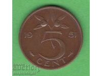 (¯`'•.¸ 5 cenți 1951 OLANDA ¸.•'´¯)