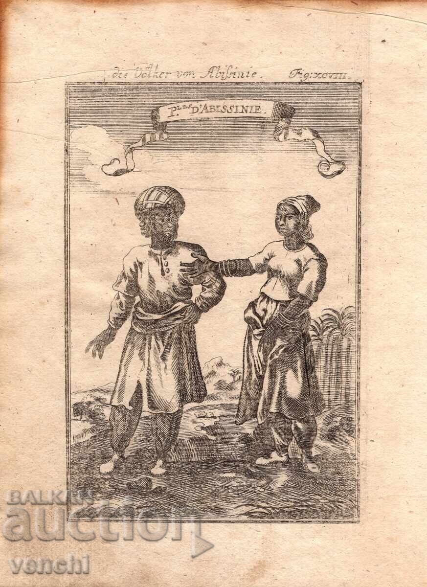 1719 - GRAVURĂ MALLET - POPOARELE DIN ABISINIA - original 1719 - GRAVURĂ MALLET - POPOARELE DIN ABISINIA - original