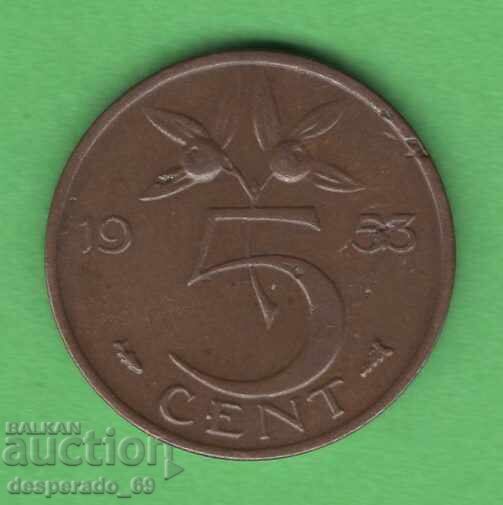 (¯`'•.¸ 5 cenți 1953 OLANDA ¸.•'´¯)