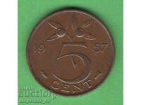 (¯`'•.¸ 5 cenți 1957 OLANDA ¸.•'´¯)