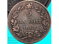 2 centesimi 1867 Italia Victor Emanuel