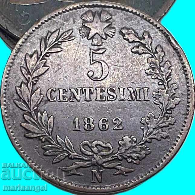 Licitație ITALIA 1862 5 centesimi centesimi N - Napoli