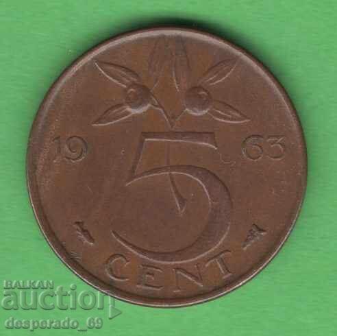 (¯`'•.¸ 5 cenți 1963 OLANDA ¸.•'´¯)