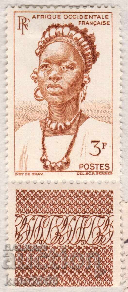 Africa Occidentală Franceză-1947-Definitiv-Tânără din Togo, MLH, marginea foii Africa Occidentală Franceză-1947-Definitiv-Tânără din Togo, MLH, marginea foii