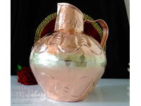 Copper wine pitcher, jug, pure red copper, gilding, stamp