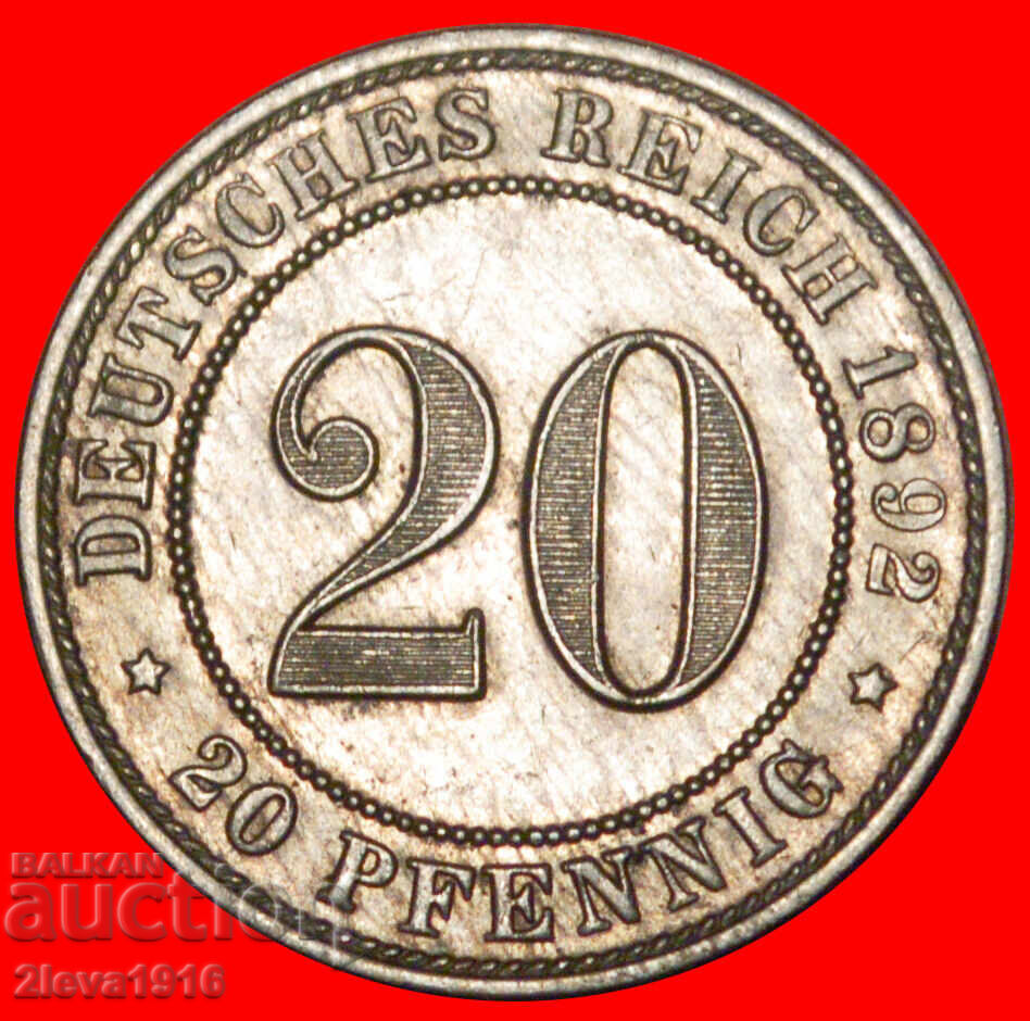 Ⰺ VULTUR (1890-1892): GERMANIA★20 PFENNIG 1892A! RAR! PRUSIA