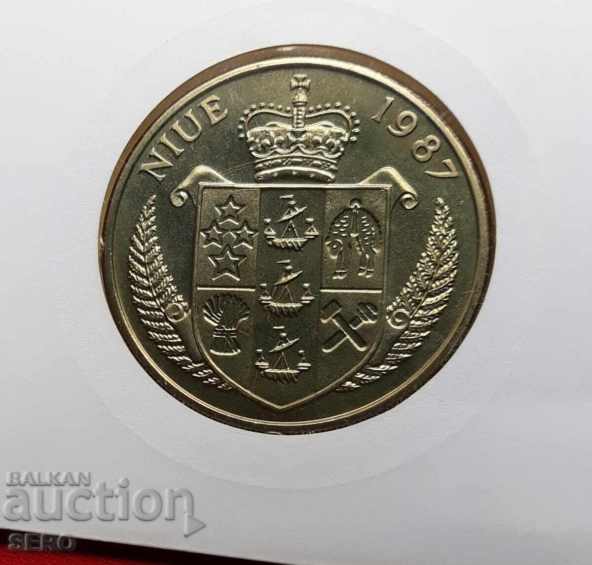 Licitație Insula Niue - 5 dolari 1987 și marcă poștală în plic oficial