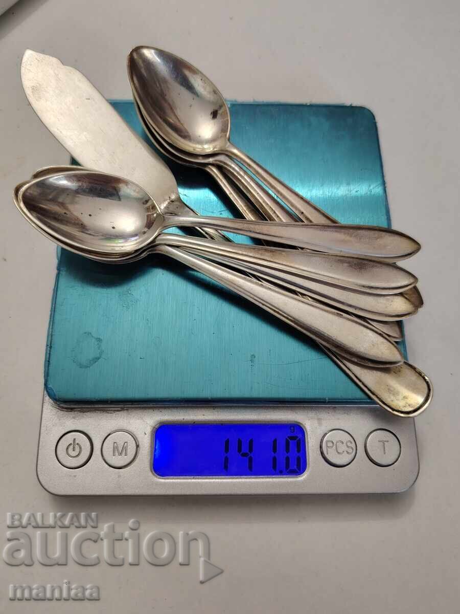 Set de lingurițe din argint cu spatulă - 6 Set de lingurițe din argint cu spatulă - 6