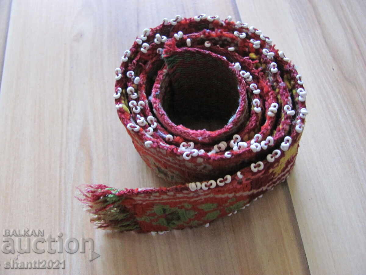 19th century authentic wool belt for folk costume with beads
